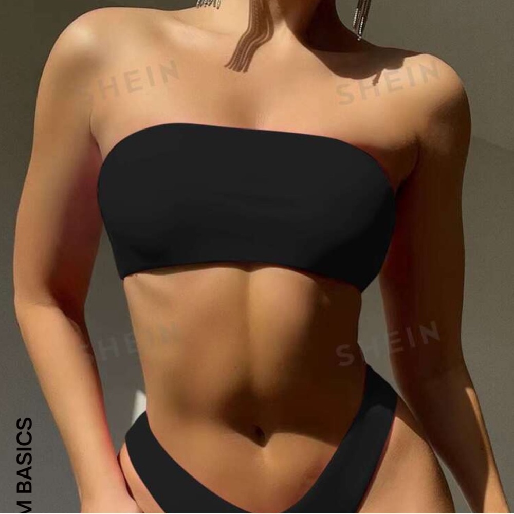 shein black bandeau swim top